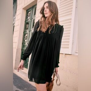 Sézane Robe Eve Black Pleated Mini Dress | Size 4 (EU 36)